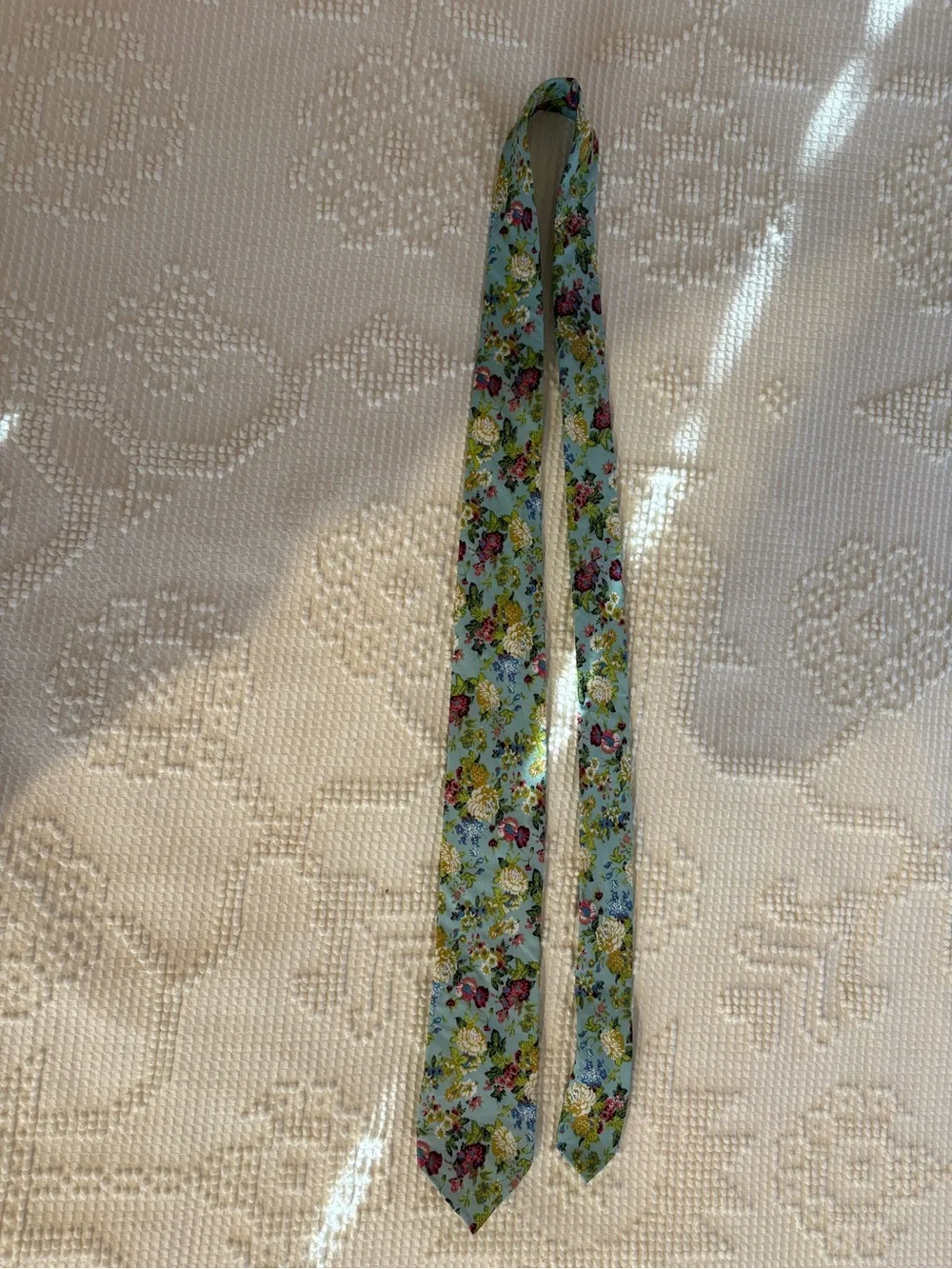 Perry Ellis Portfolio Light Blue Floral Mens Tie with Yellow & Pink Accents